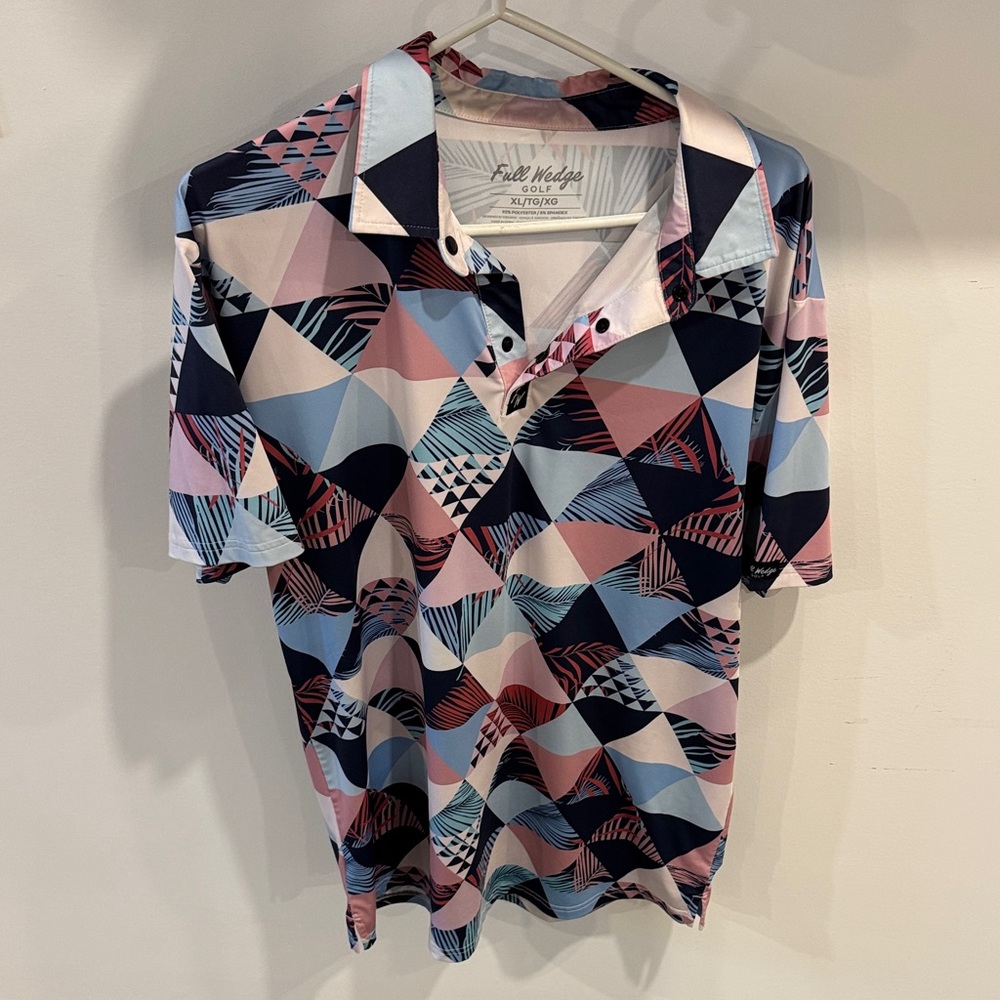 Men's Geometric Print Polo Shirt - Pink, Blue, Black